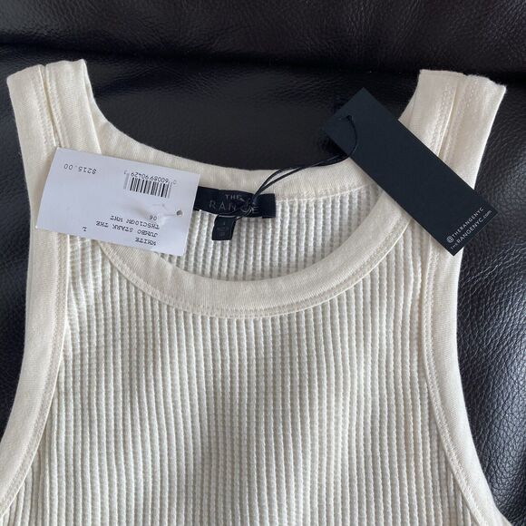 THE RANGE Jumbo Stark Waffle Knit Ruched Sides Cream Sleeveless Dress Size L NWT - Picture 6 of 8